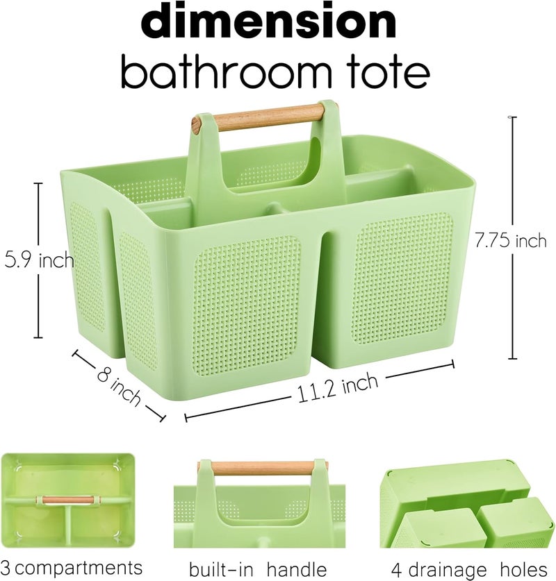 A-Link Portable Shower Caddy Basket with Compartments, Plastic Divided Cleaning Caddy Organizer Storage Tote with Handle for Bathroom, College, Dorm Room Essentials - Green - Image 2